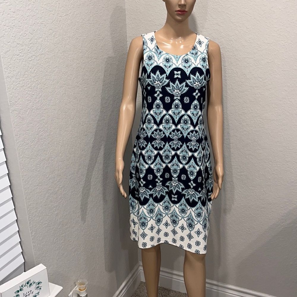 Charter Club blue geometric print designer dress.